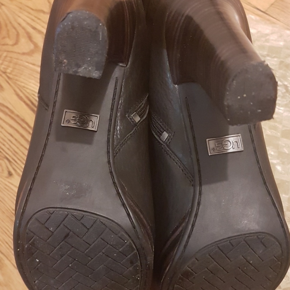 UGG Black Leather Mid-Calf Heeled Boots with Buckle - Picture 8 of 8